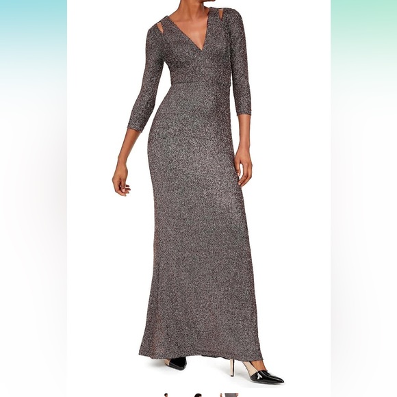 NWOT Calvin Klein Cut Out Sparkle Shimmer Evening Gown Quarter Sleeve Dress 8 - Picture 8 of 17